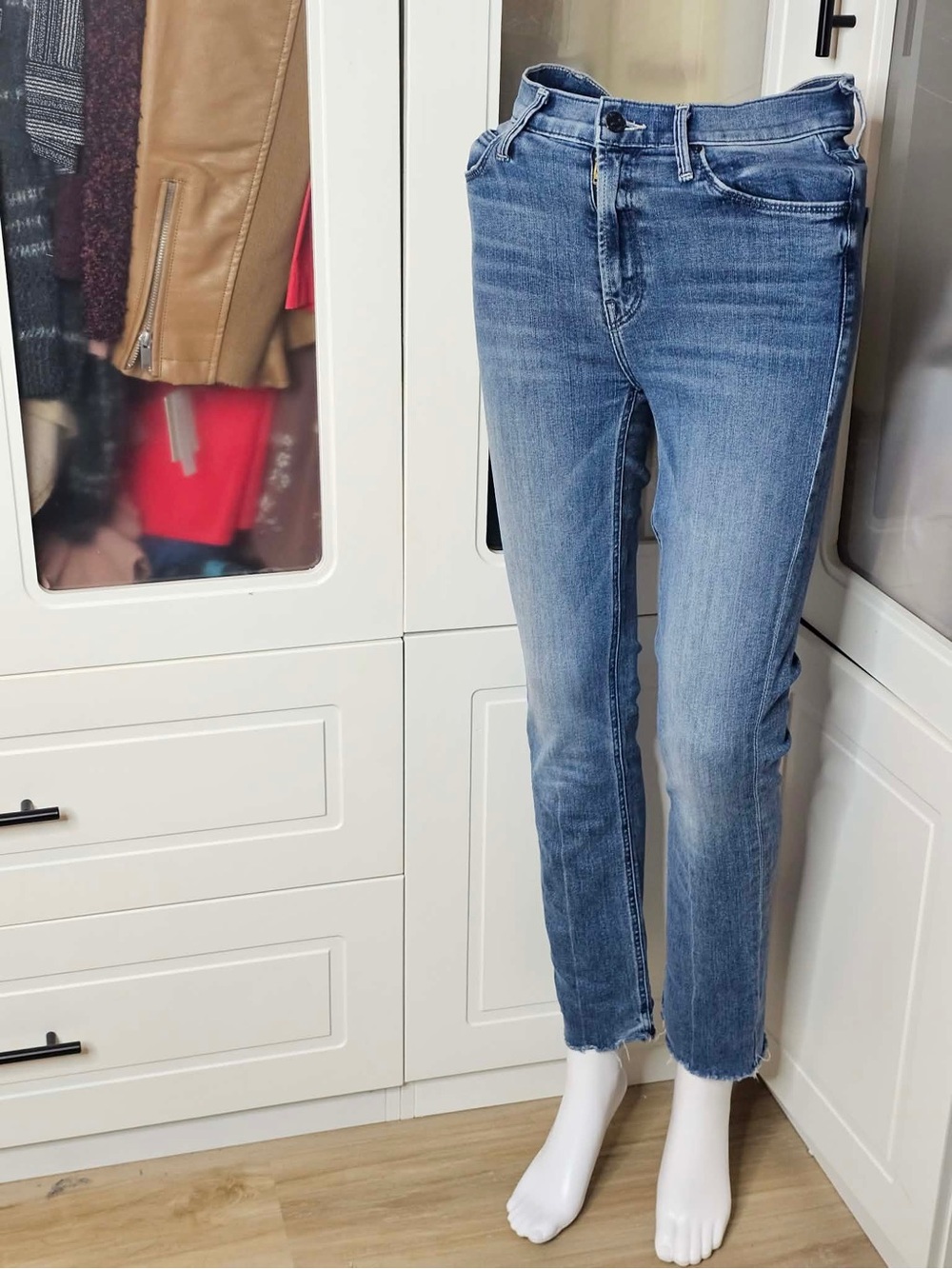 MOTHER Mid-Blue High-Rise Ankle Crop Jeans